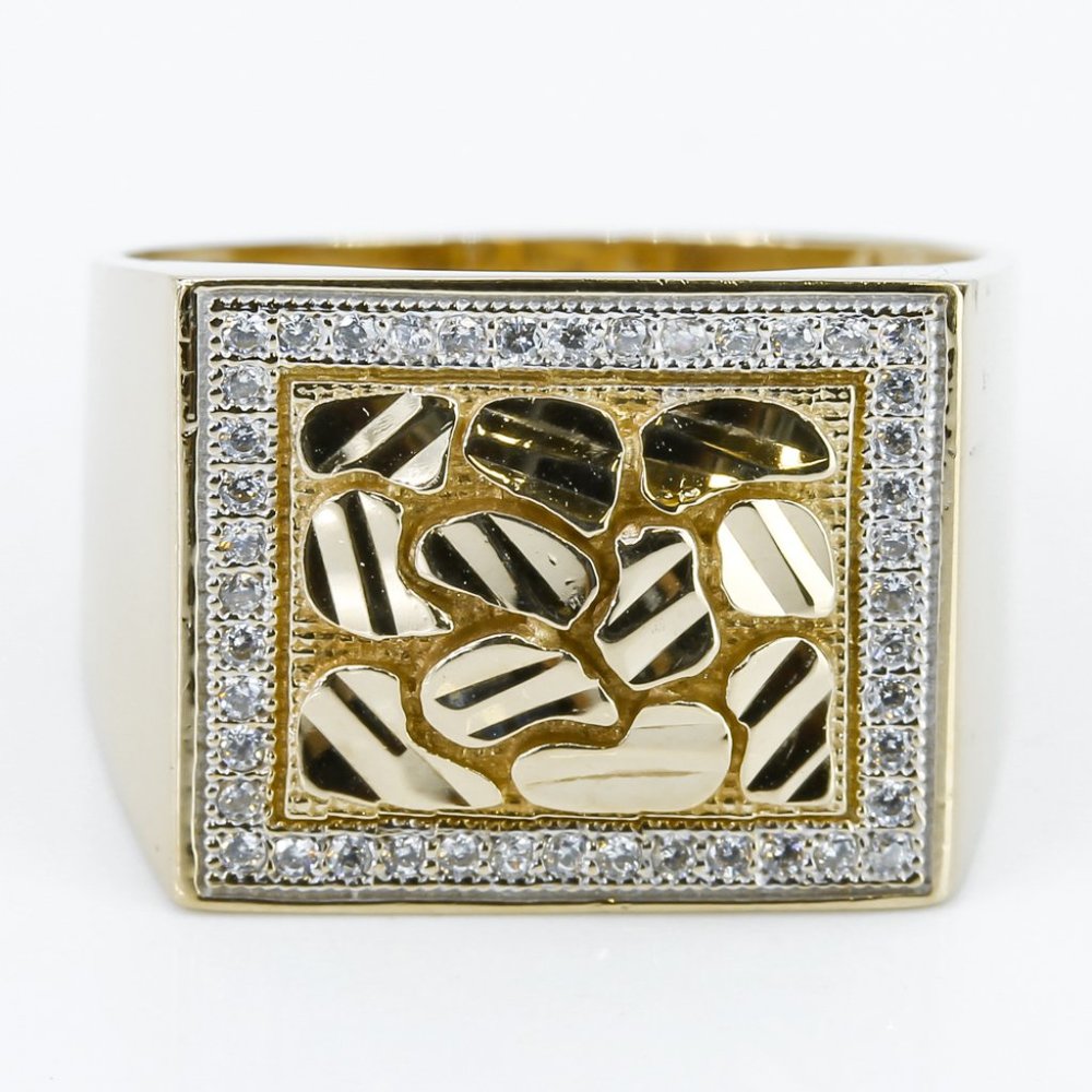 Vintage 10k Yellow Gold Nugget Style CZ Ring